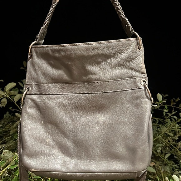 The Sak Dark Gray Leather Messenger Bag Shoulder Purse - Picture 3 of 11